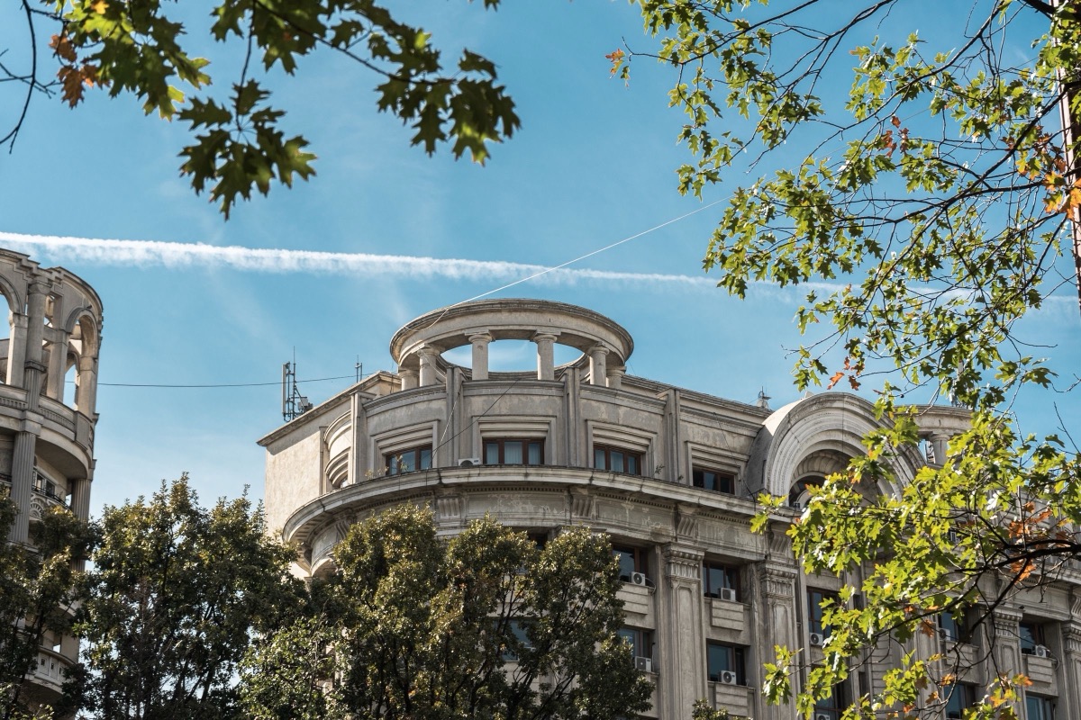 A neoclassical corner building in Bucharest