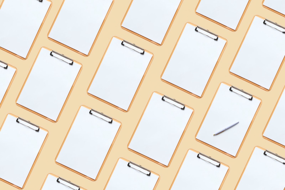 Rows of blank clipboards